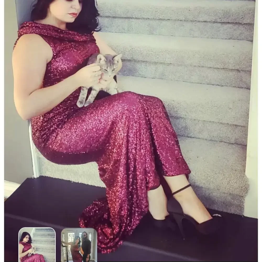 Badgley Mischka Bordeaux Red Sequin Gown Size 22 Off Shoulder Formal Luxury $695 - Picture 4 of 14